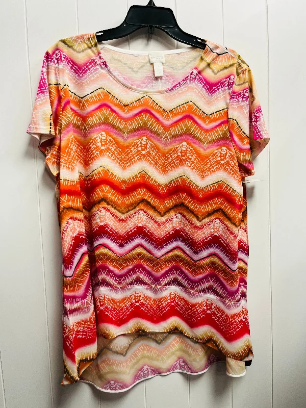 Top Short Sleeve By Chicos In Orange & Pink, Size: Xl