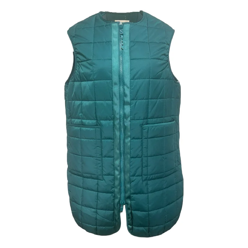 Long Quilted Puffer Vest Designer in Deep Sea Teal By Rebecca Minkoff In Green, Size: M