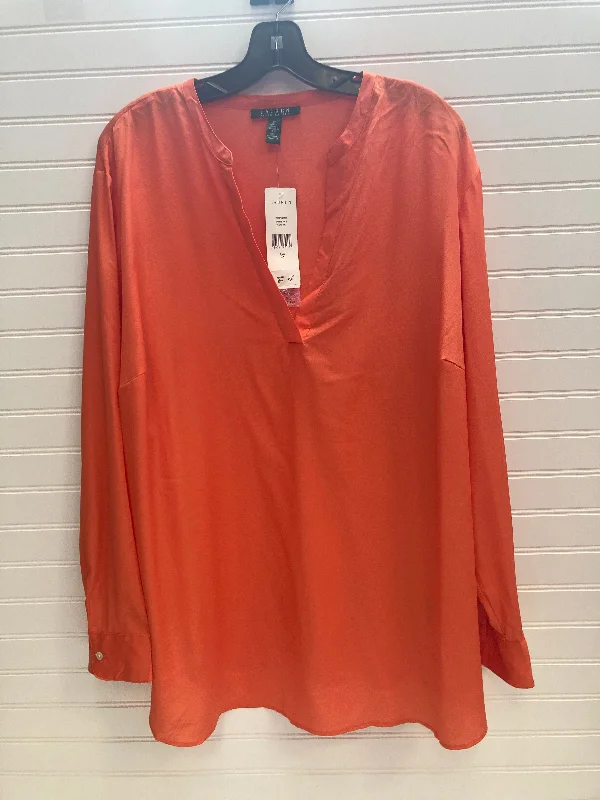 Orange Top Long Sleeve Lauren By Ralph Lauren, Size 2x