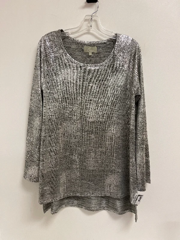 Top Long Sleeve By Joan Vass In Silver, Size: L