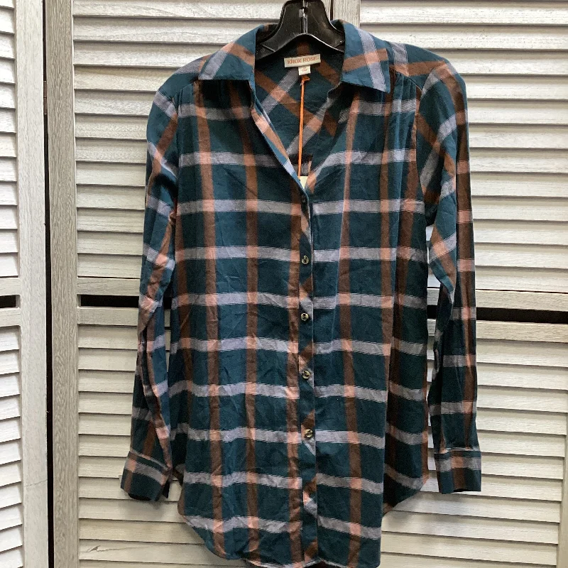 Top Long Sleeve By Knox Rose In Plaid Pattern, Size: Xs