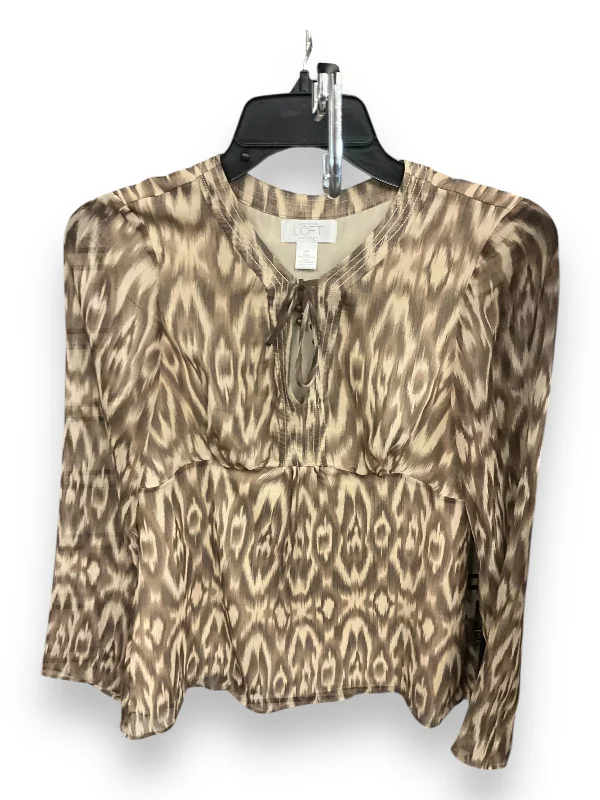 Top Long Sleeve By Loft In Brown & Cream, Size: S