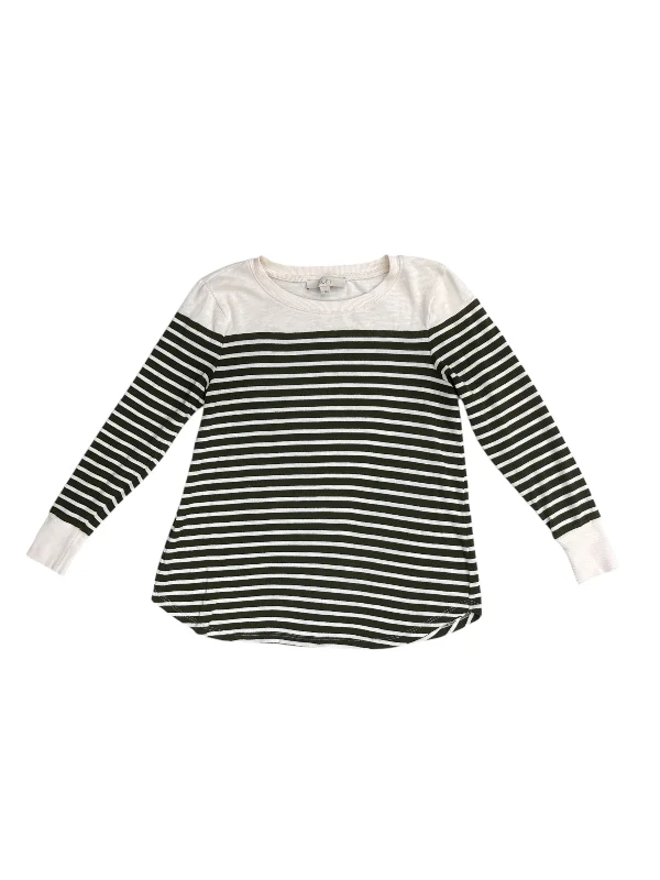 Top Long Sleeve By Loft In Green & White, Size: S