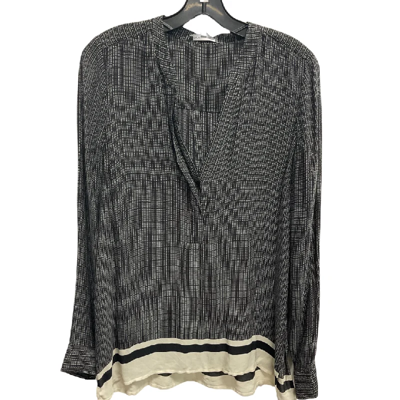 Top Long Sleeve By Vince In Black & Cream, Size: L