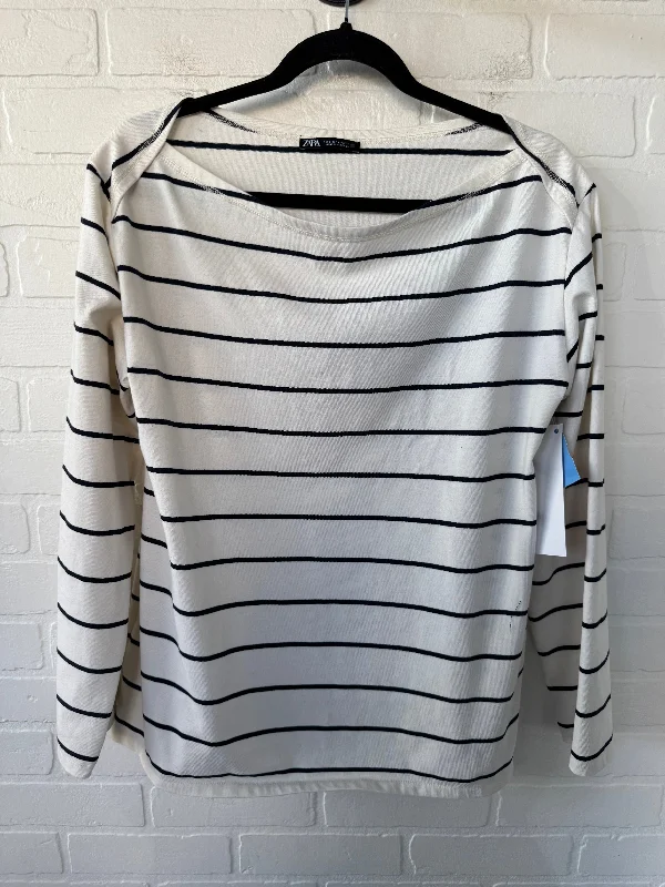 Top Long Sleeve By Zara In Black & Cream, Size: L