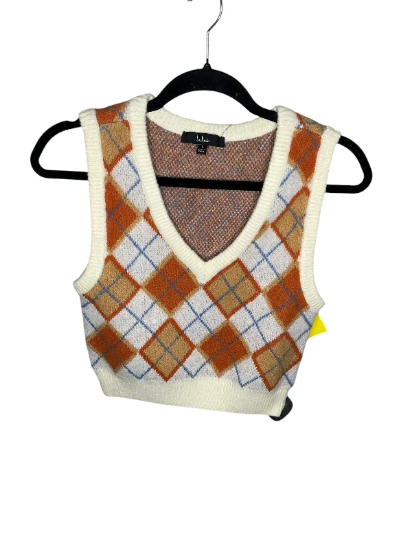 Vest Sweater By Lulus In Orange & Tan, Size: S