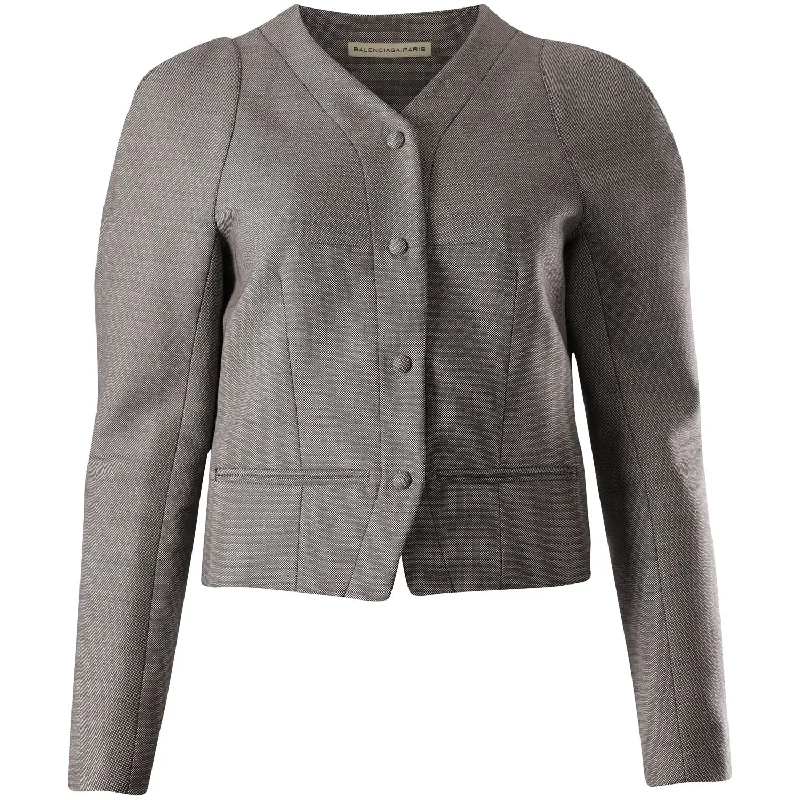 Balenciaga Tailored Puff Sleeve Jacket in Grey Wool