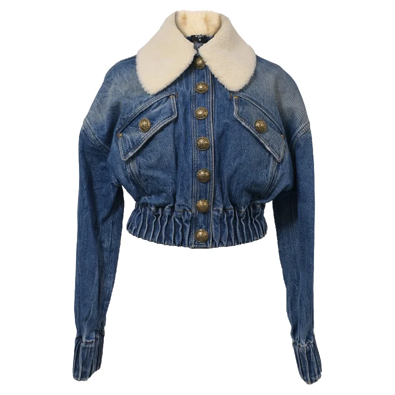 Balmain Sherpa Collar Jacket in Blue Denim