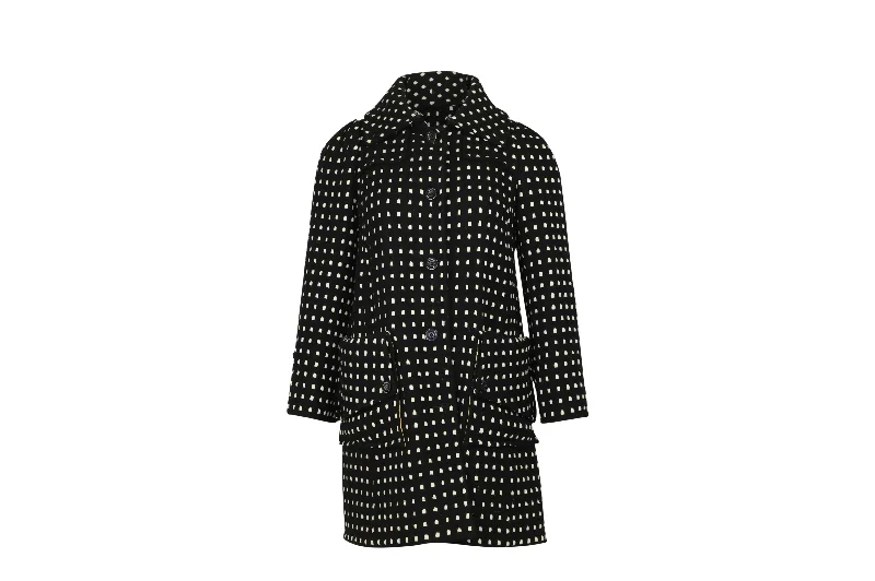 Diane Von Furstenberg Polka Dot Trench Coat in Black Wool