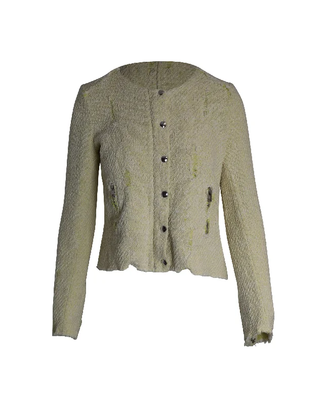 Iro Distressed Evening Tweed Jacket in Yellow Cotton