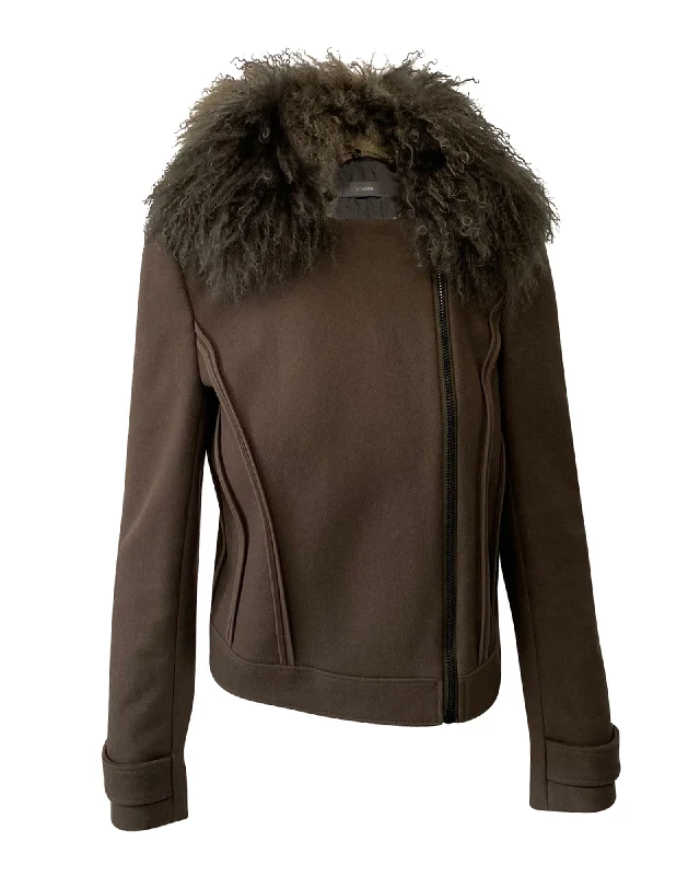 Joseph Khaki Jacket with Fur Collar