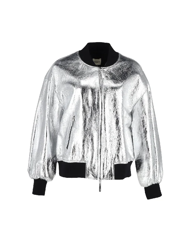 Khaite Cici Jacket in Metallic Silver Leather