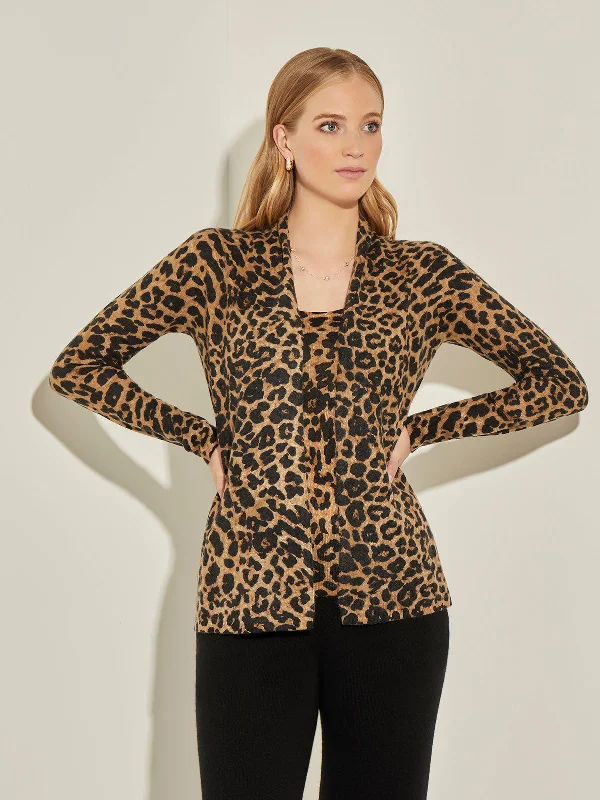 Leopard Print Open Front Cashmere Cardigan