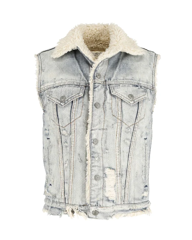 Ralph Lauren Distressed Vest in Light Blue Cotton Denim