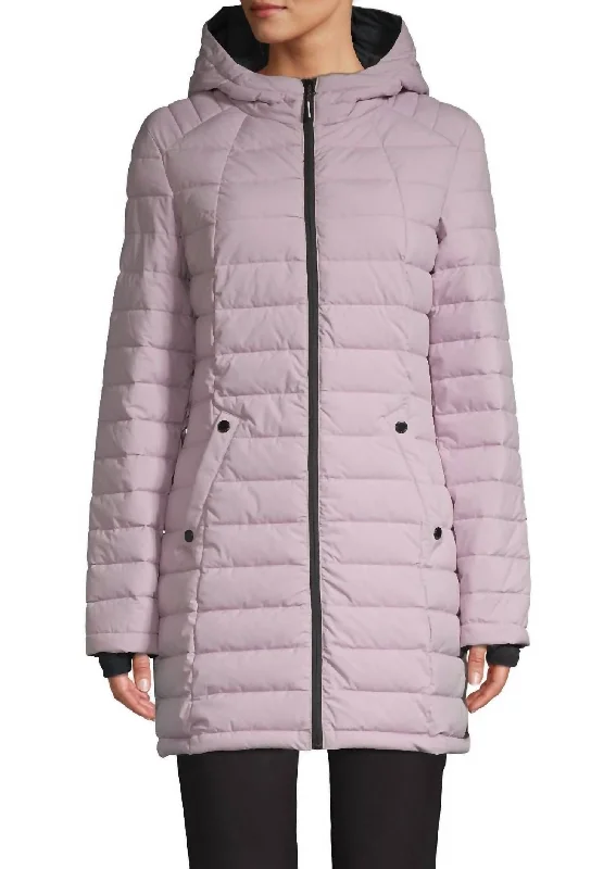 Scuba Stretch Active Hooded Puffer Coat In Lilac/charcoal