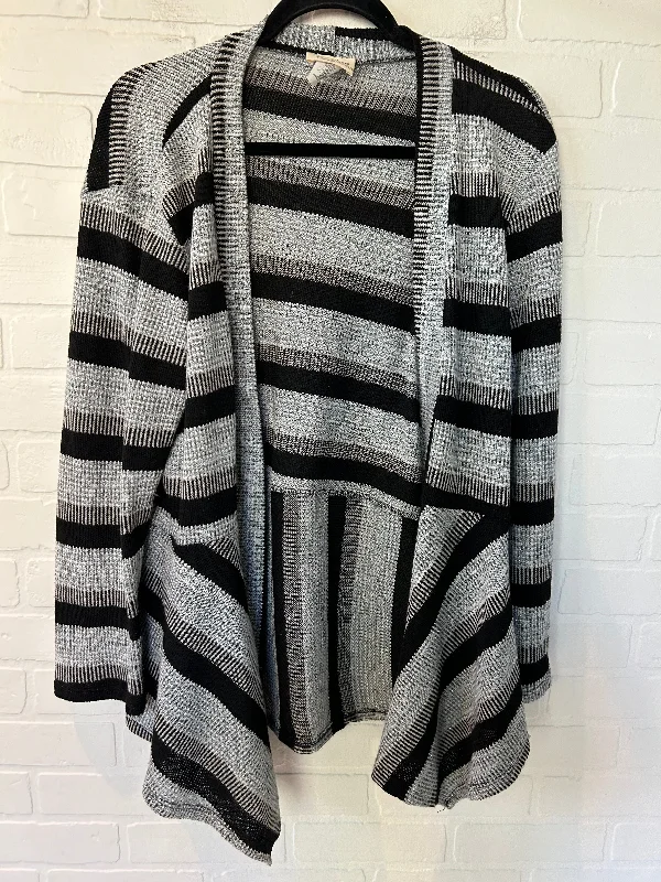 Sweater Cardigan By Carol Rose In Black & Grey, Size: Xl