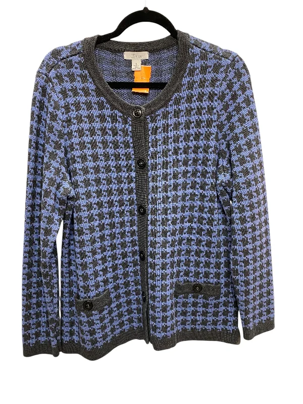 Sweater Cardigan By Clothes Mentor In Black Blue, Size: L