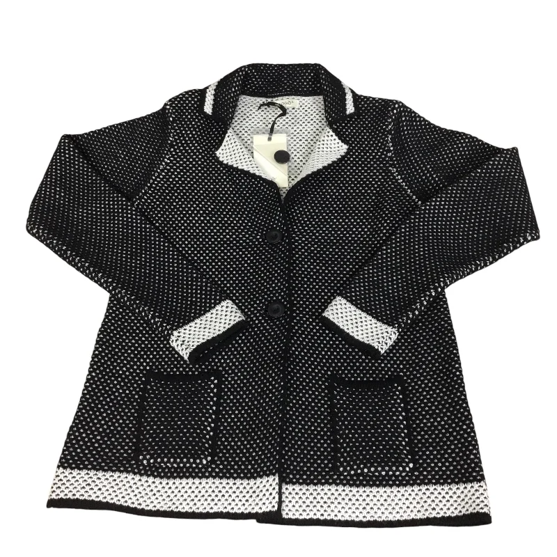 Sweater Cardigan By Clothes Mentor In Black & White, Size: L