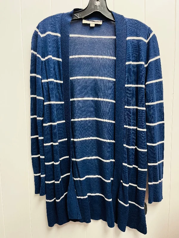 Sweater Cardigan By Loft In Blue & White, Size: S