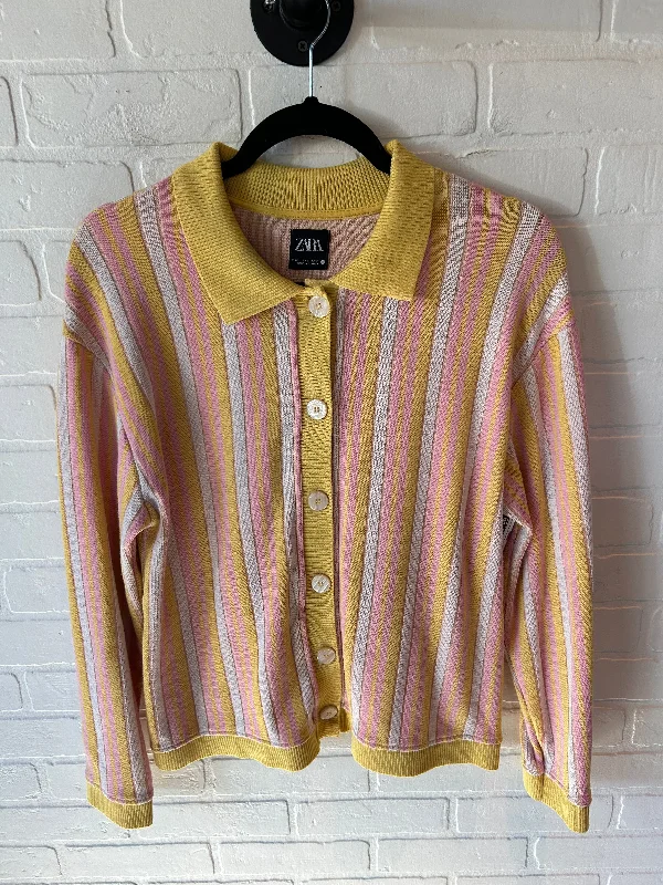 Sweater Cardigan By Zara In Pink & Yellow, Size: S