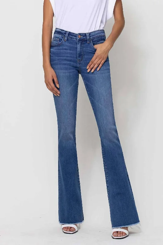 Alison Raw Hem Mini Flare Jeans In Sunfaded