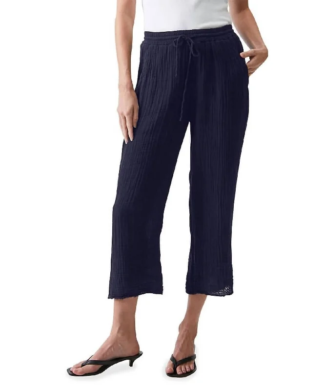 Ashton Crop Gauze Pull-On Pants In Navy