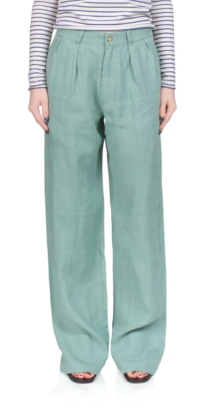 Double Pleat Wide Leg Chino Pants In Sage