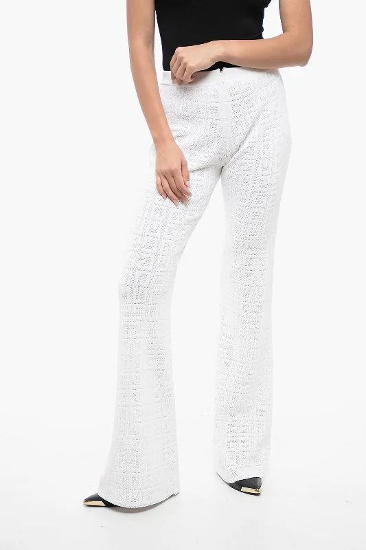 Givenchy Perforated Viscose Blend Flared Fit Pants with Monogram Moti