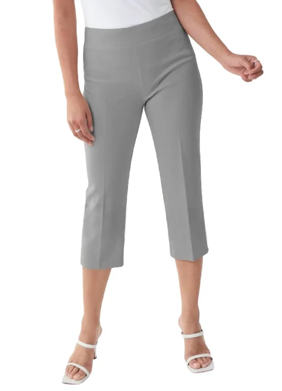 High Waisted Capri Pant In Silver/grey