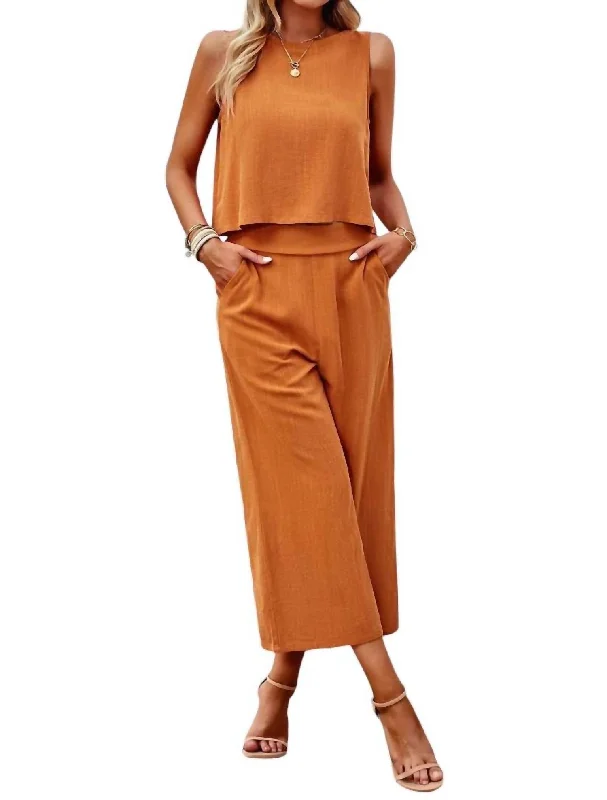 Sleeveless Cropped Top And Wide Pants Set In Orange