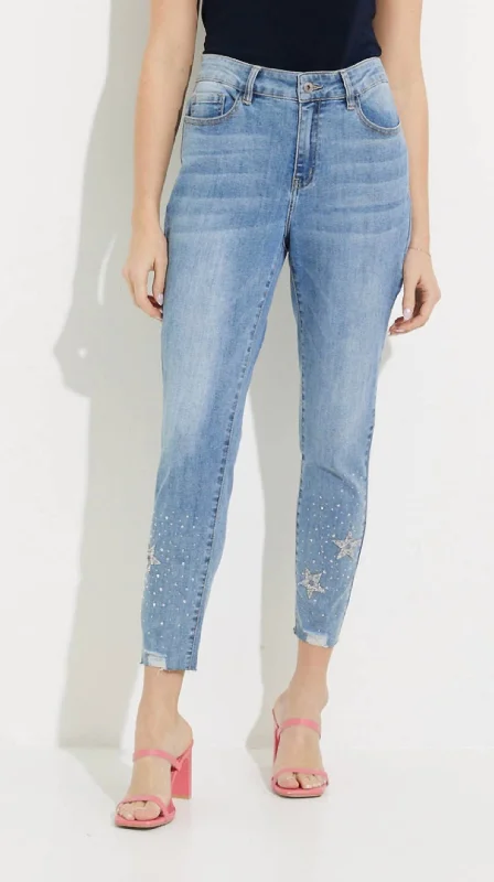 Star Bling Lower Leg Jeans In Medium Blue