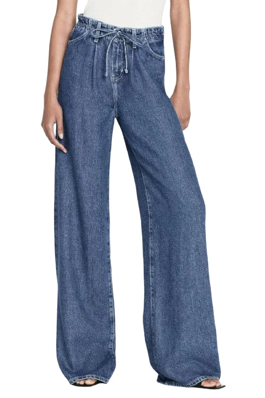 Super Drape Drawstring Wide Leg Jeans In Ghost