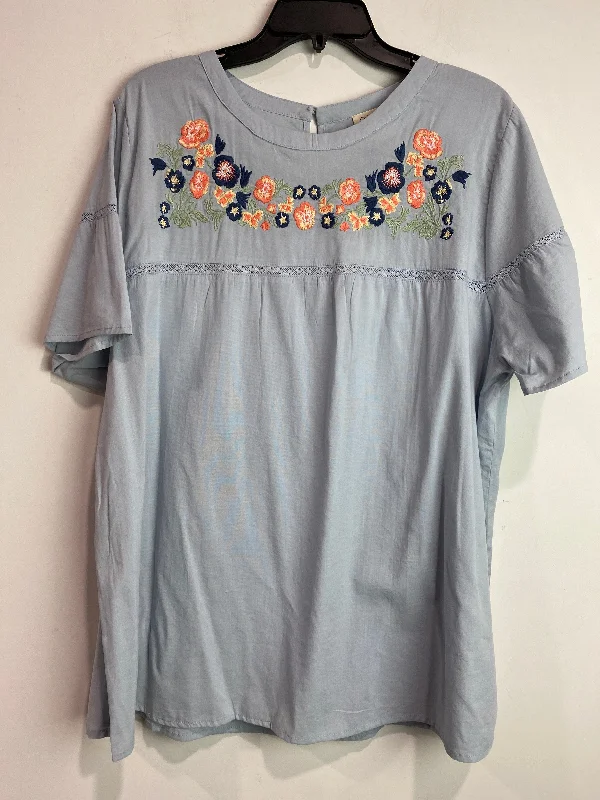 Top Short Sleeve By Cotton Bleu In Blue, Size: L