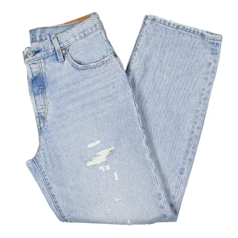 Womens Denim Distressed Straight Leg Jeans