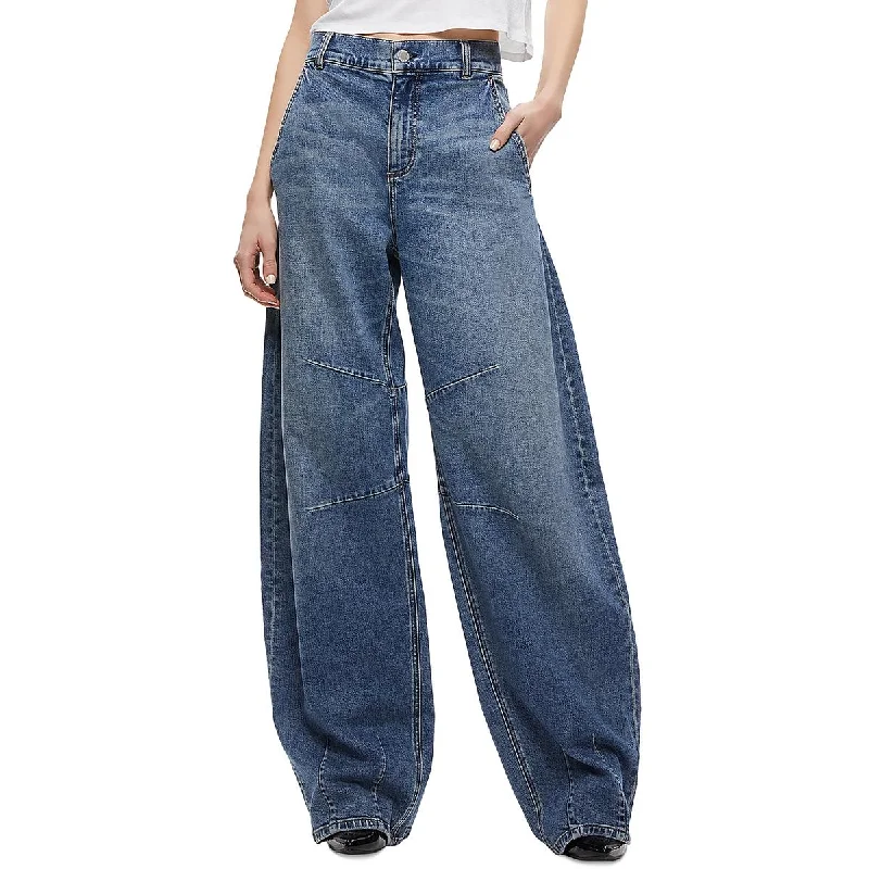 Womens Low Rise Medium Wash Wide Leg Jeans